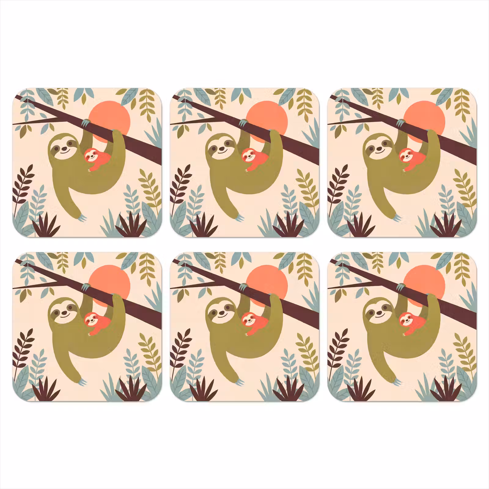 Coaster - Animals - Mother - Baby - Nature - Green — 1