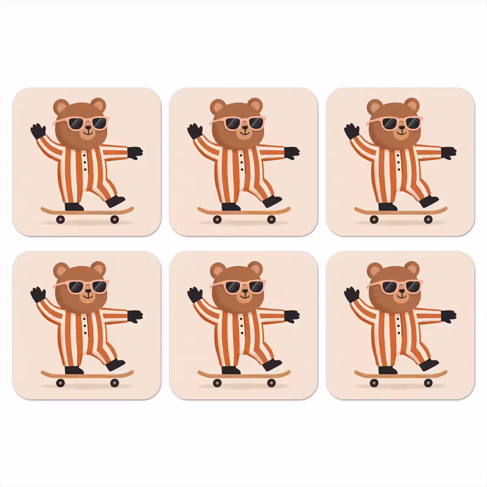 Coaster - Animals - Skateboard - Game - Cartoon - Pink — 1