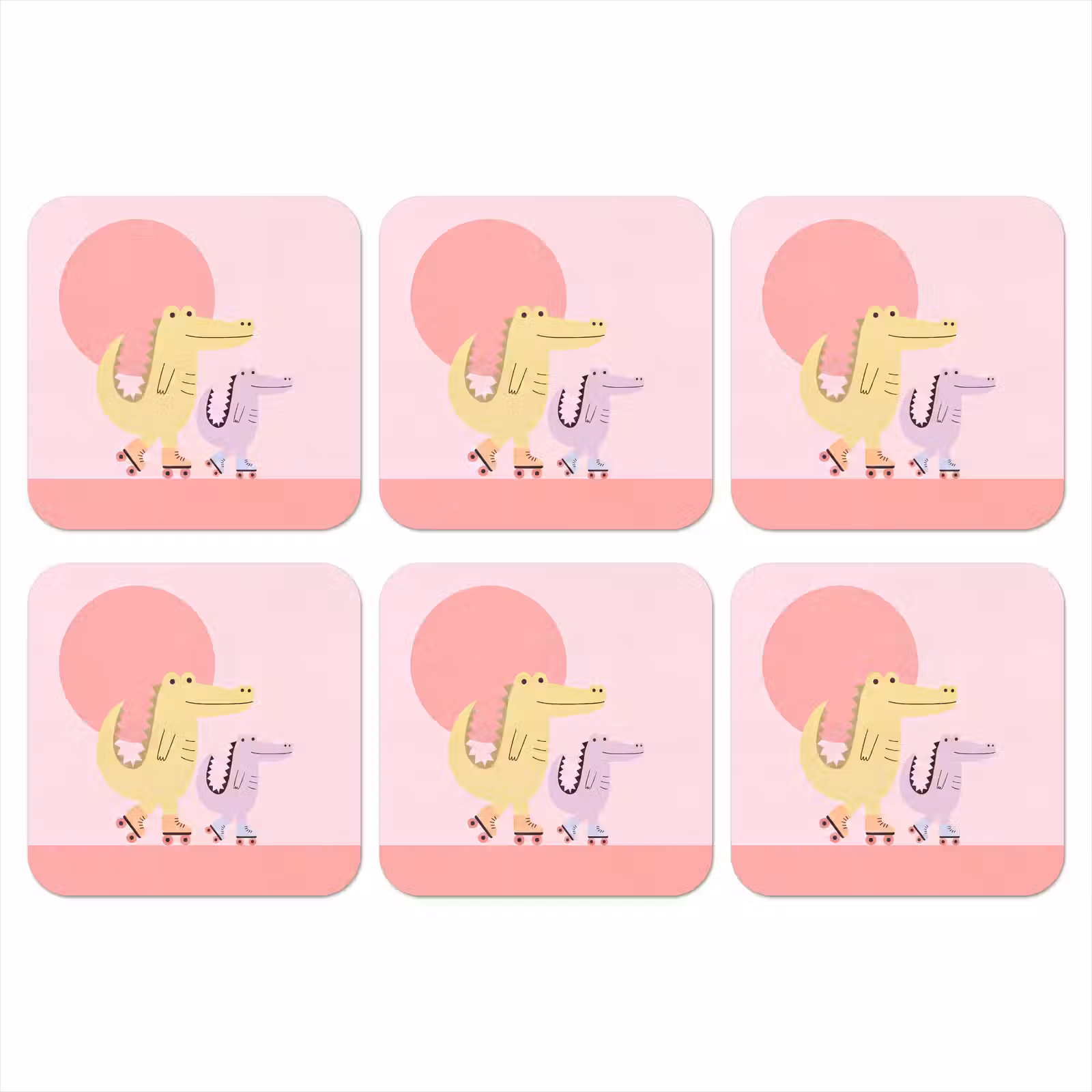 Coaster - Animals - Skating - Illustration - Playful - Pink — 1