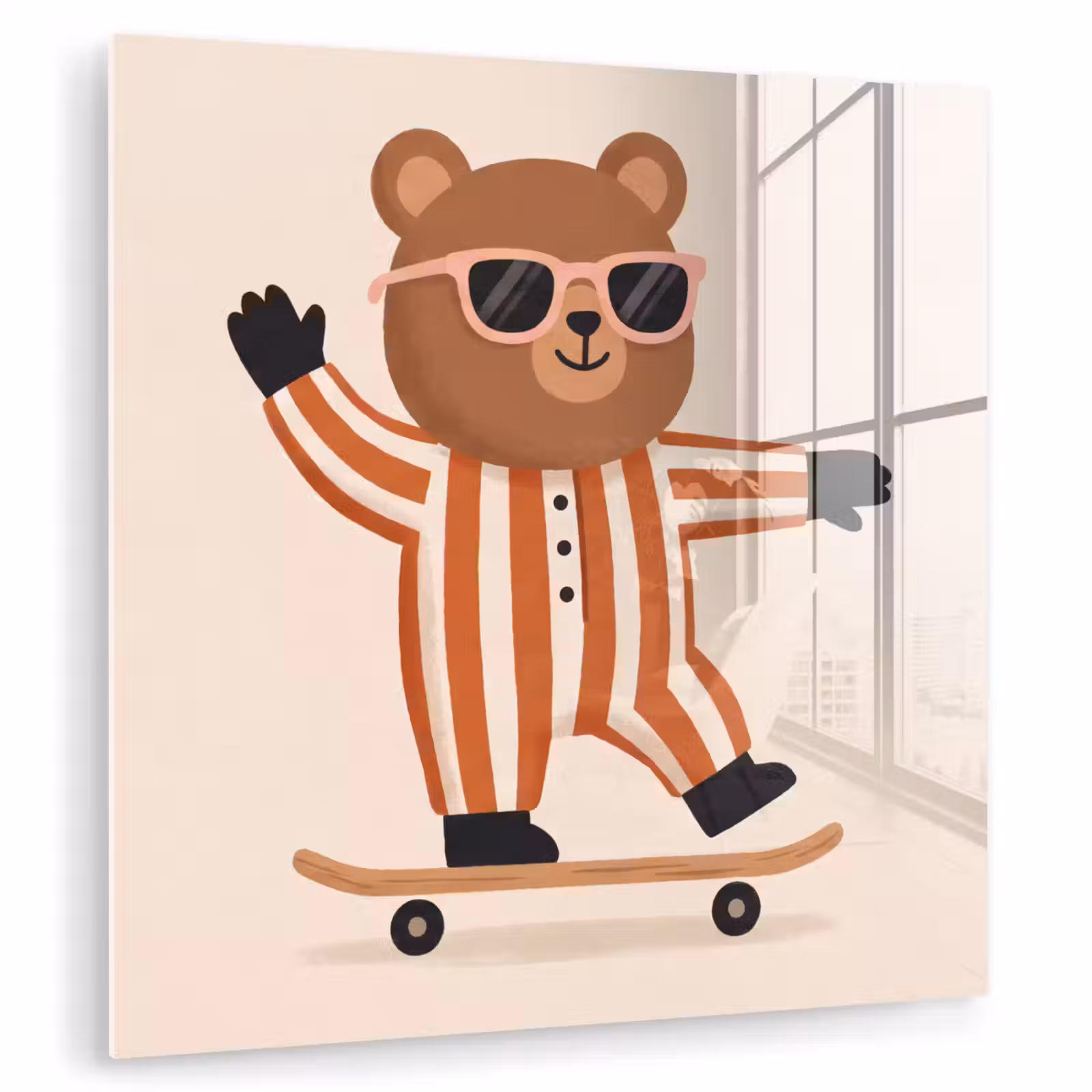 Glass Print - Animals - Skateboard - Game - Cartoon - Pink — 1