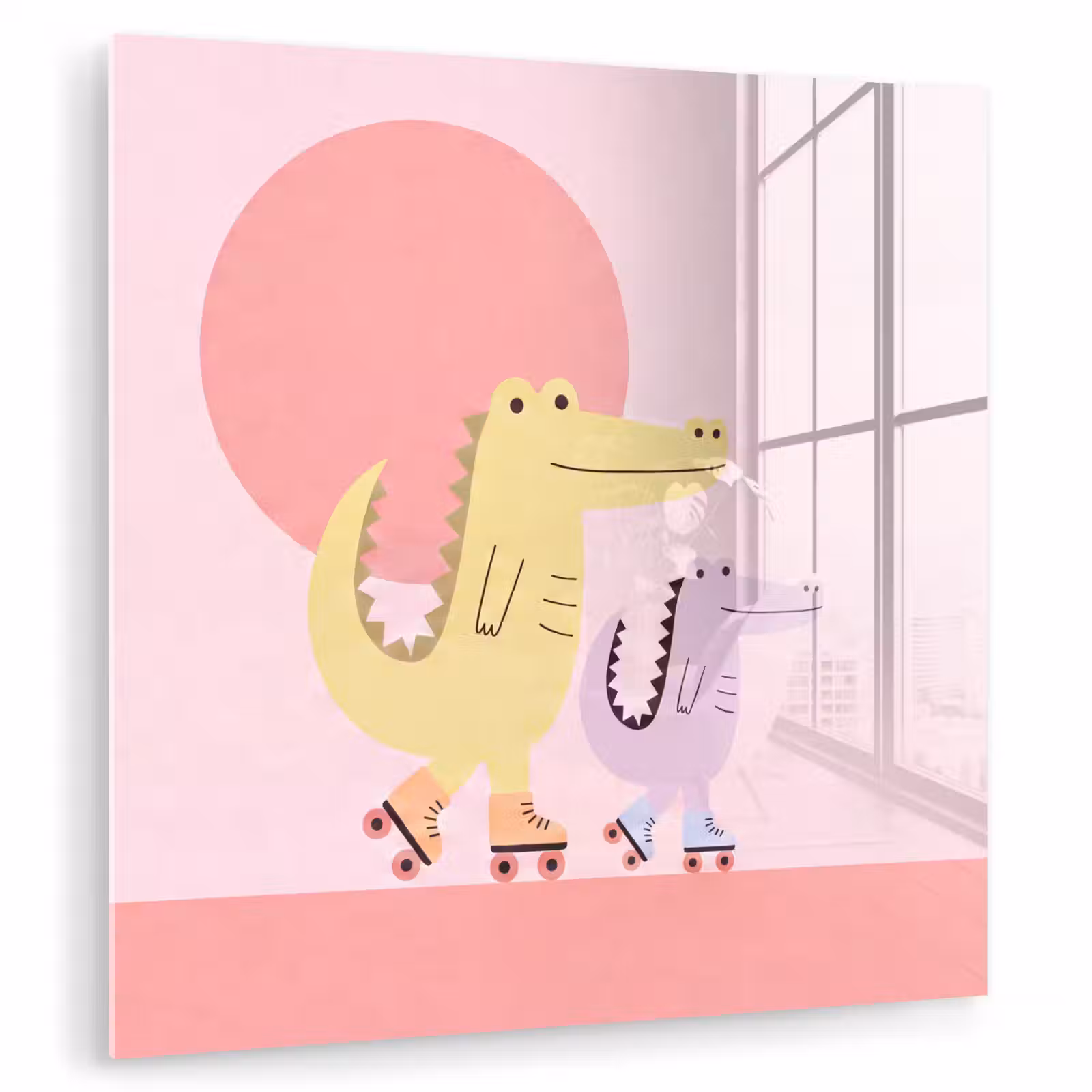 Glass Print - Animals - Skating - Illustration - Playful - Pink — 1