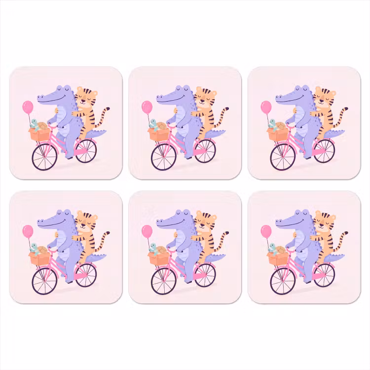 Coaster - Animals - Bicycle - Friendship - Illustration - Pink — 1