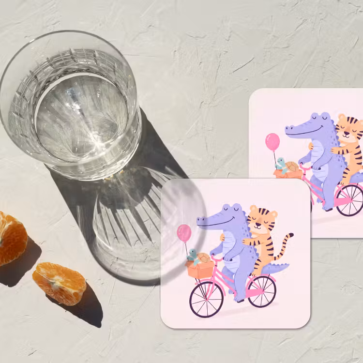 Coaster - Animals - Bicycle - Friendship - Illustration - Pink — 2