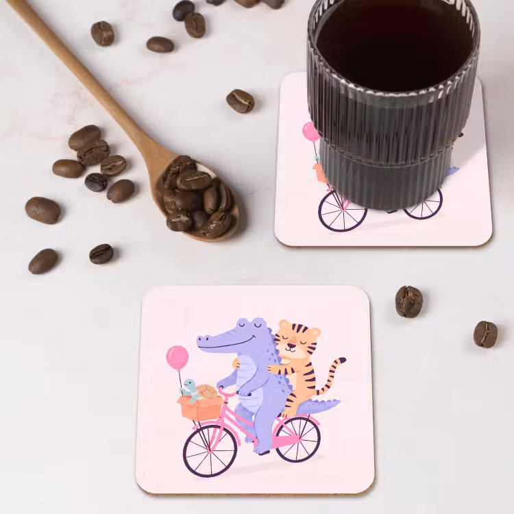 Coaster - Animals - Bicycle - Friendship - Illustration - Pink — 4