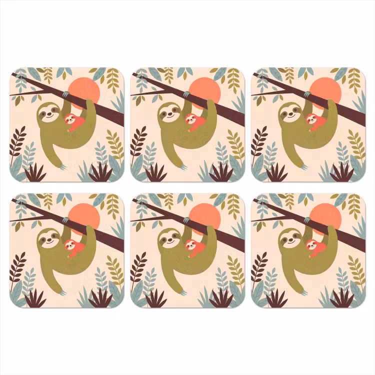 Coaster - Animals - Mother - Baby - Nature - Green — 1