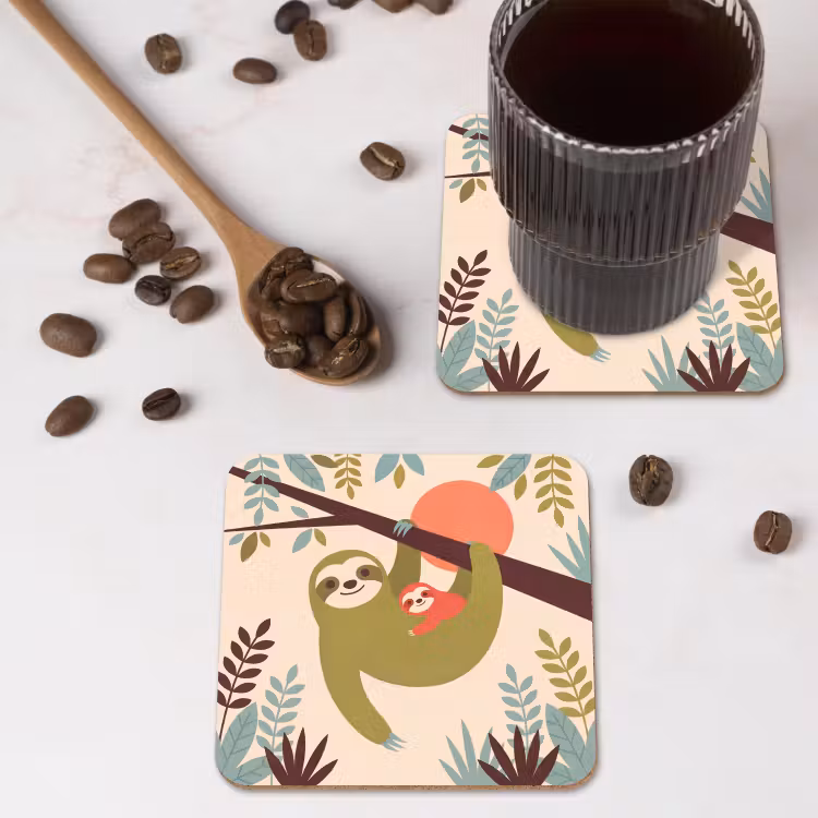 Coaster - Animals - Mother - Baby - Nature - Green — 4