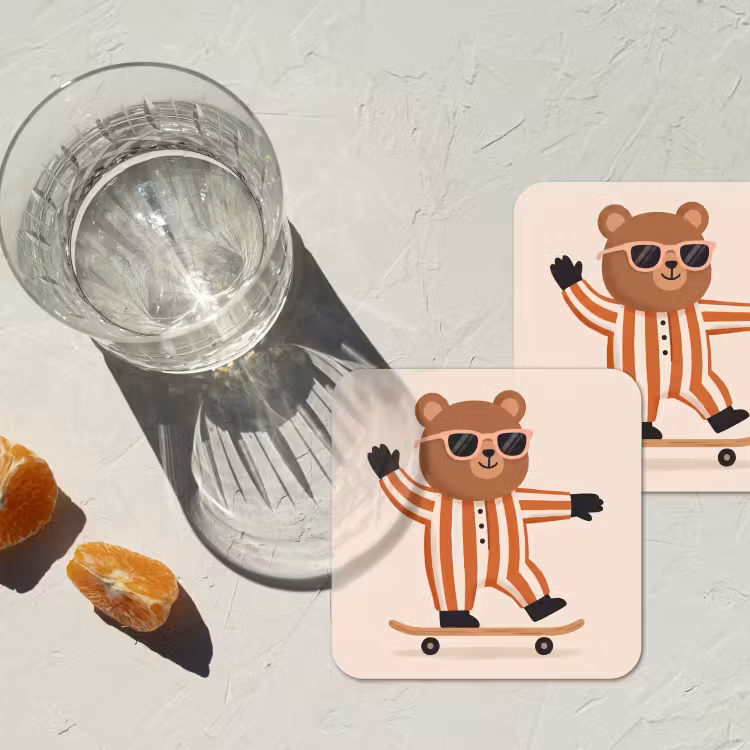 Coaster - Animals - Skateboard - Game - Cartoon - Pink — 2