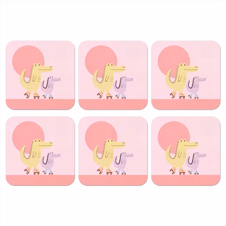 Coaster - Animals - Skating - Illustration - Playful - Pink — 1