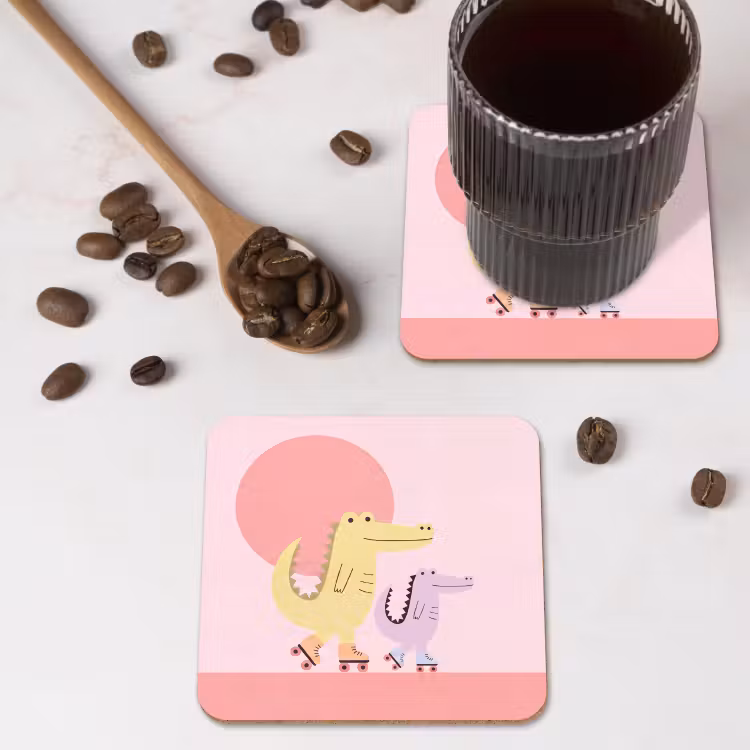 Coaster - Animals - Skating - Illustration - Playful - Pink — 4