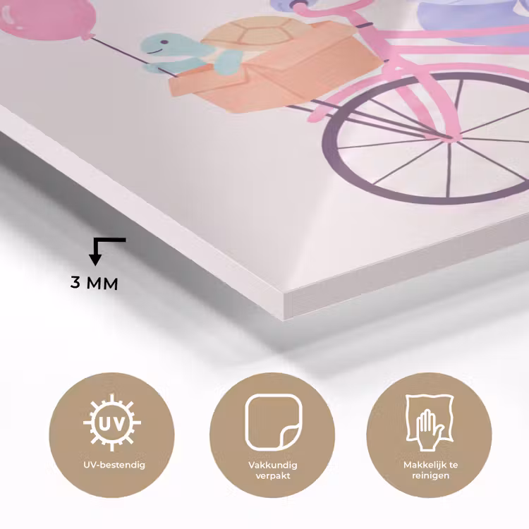 Glass Print - Animals - Bicycle - Friendship - Illustration - Pink — 3
