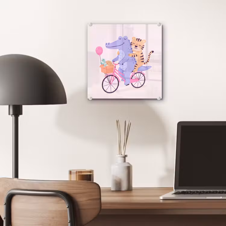 Glass Print - Animals - Bicycle - Friendship - Illustration - Pink — 7