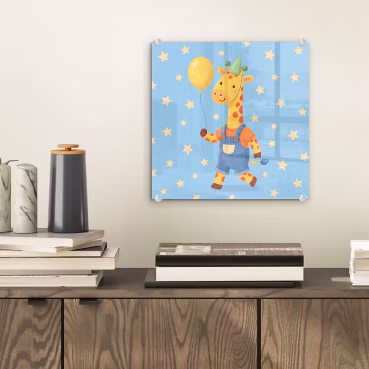 Glass Print - Animals - Giraffe - Balloon - Party - Children's Room — 2