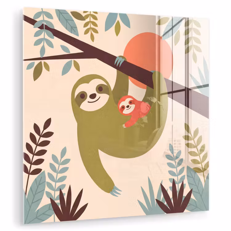 Glass Print - Animals - Mother - Baby - Nature - Green — 1