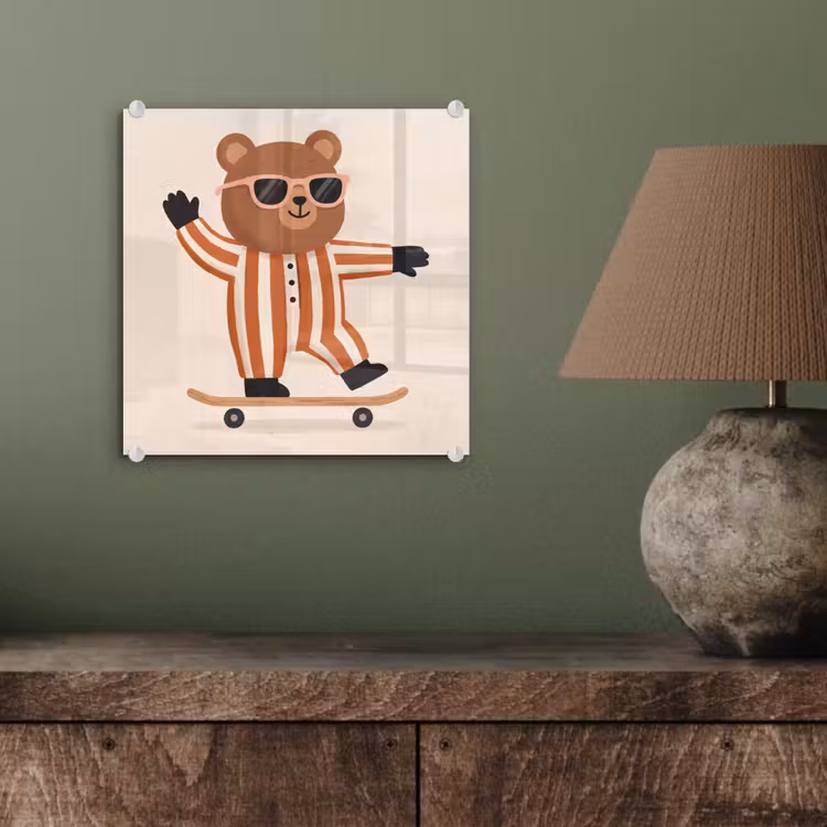 Glass Print - Animals - Skateboard - Game - Cartoon - Pink — 4