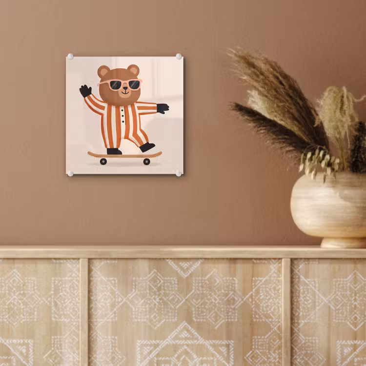 Glass Print - Animals - Skateboard - Game - Cartoon - Pink — 6