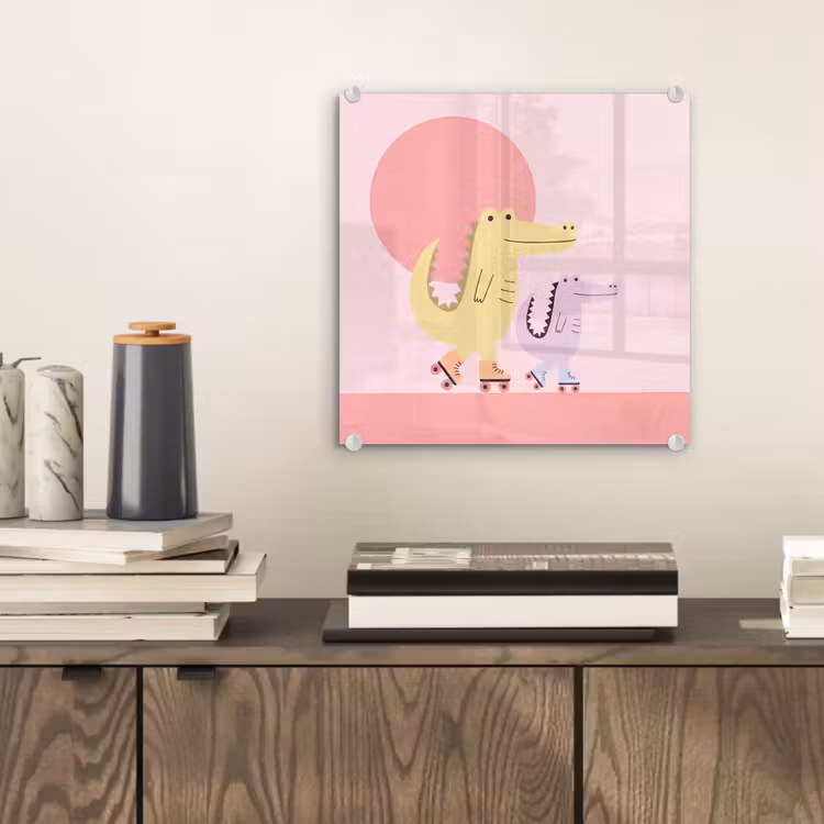 Glass Print - Animals - Skating - Illustration - Playful - Pink — 2