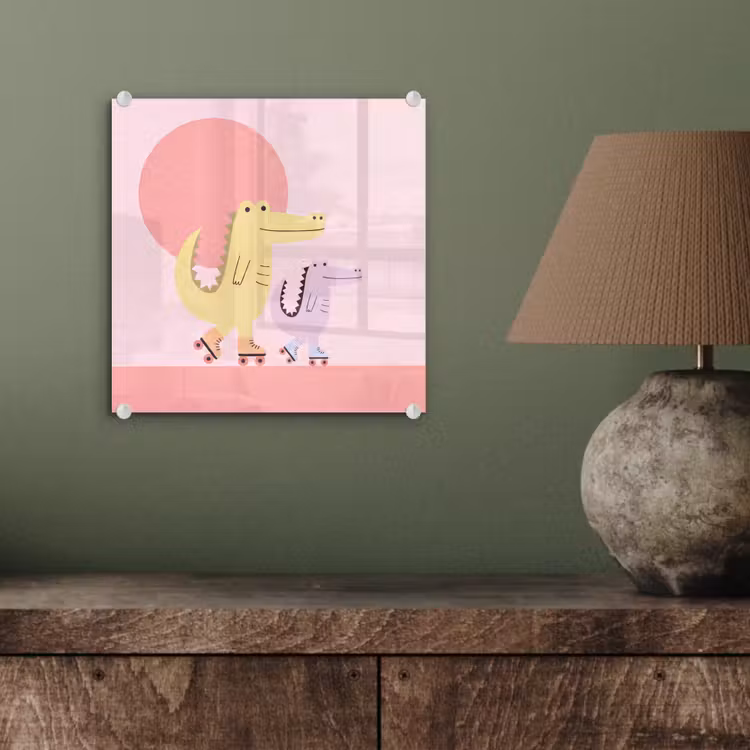 Glass Print - Animals - Skating - Illustration - Playful - Pink — 4