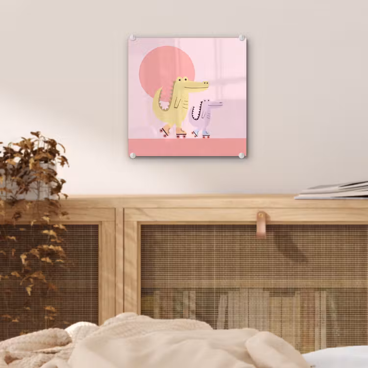 Glass Print - Animals - Skating - Illustration - Playful - Pink — 5