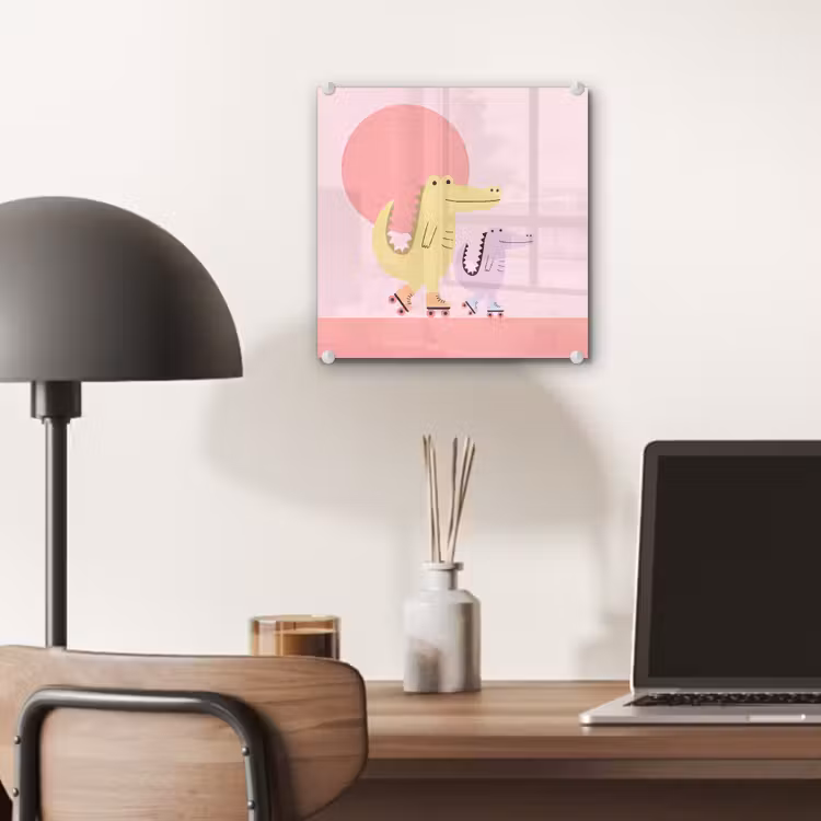 Glass Print - Animals - Skating - Illustration - Playful - Pink — 7