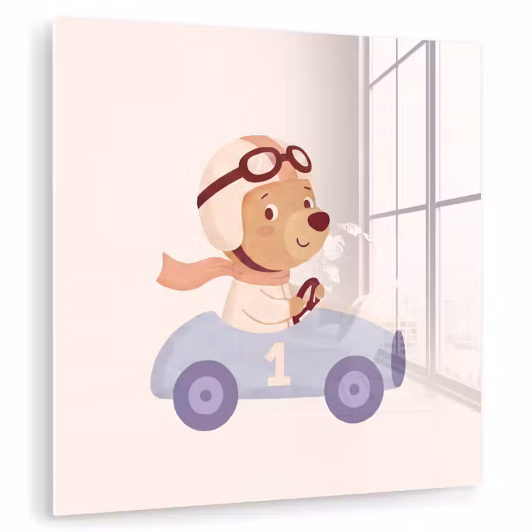 Glass Print - Bear - Car - Children's Room - Cartoon - Playful — 1