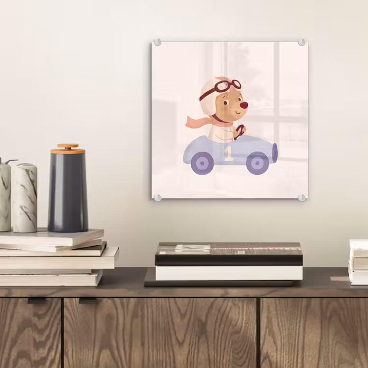 Glass Print - Bear - Car - Children's Room - Cartoon - Playful — 2