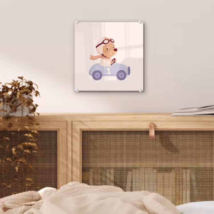 Glass Print - Bear - Car - Children's Room - Cartoon - Playful — 5