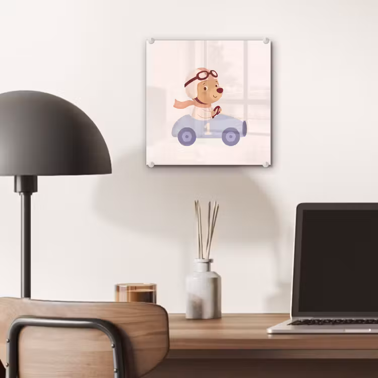 Glass Print - Bear - Car - Children's Room - Cartoon - Playful — 7