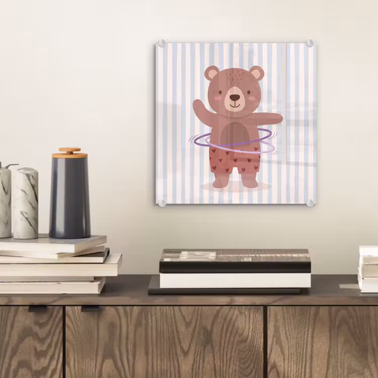 Glass Print - Bear - Hoop - Children's Room - Illustration - Brown — 2