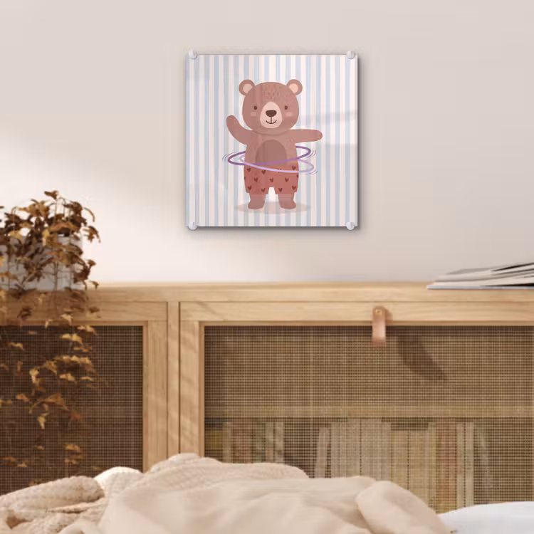 Glass Print - Bear - Hoop - Children's Room - Illustration - Brown — 5