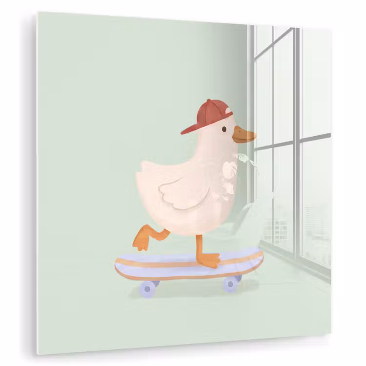 Glass Print - Bird - Skateboard - Animals - Cartoon - Playful — 1
