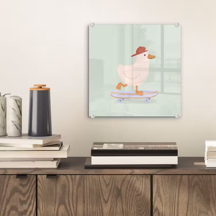 Glass Print - Bird - Skateboard - Animals - Cartoon - Playful — 2