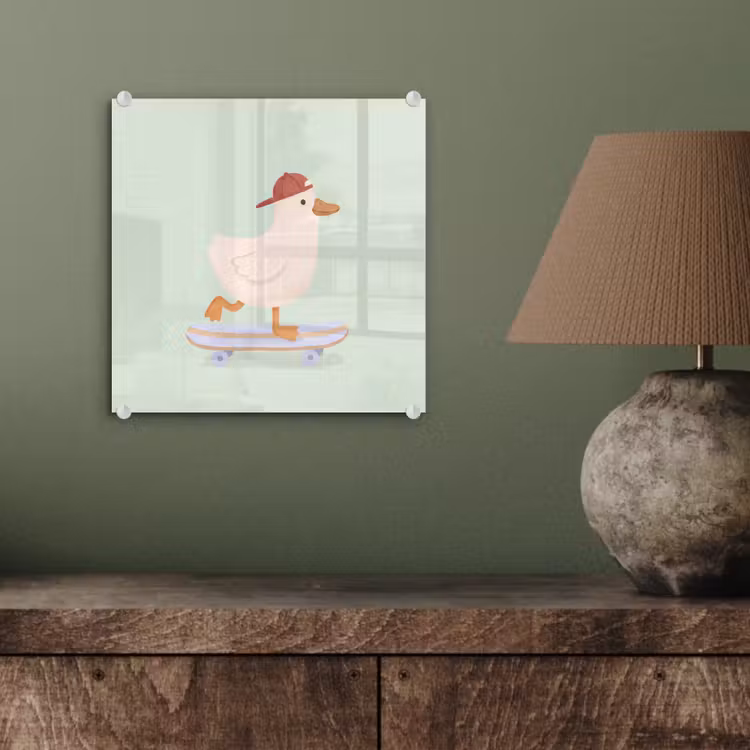 Glass Print - Bird - Skateboard - Animals - Cartoon - Playful — 4
