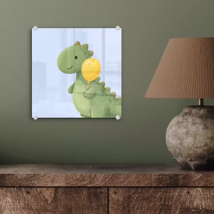 Glass Print - Dinosaur - Balloon - Children's Room - Illustration - Green — 4