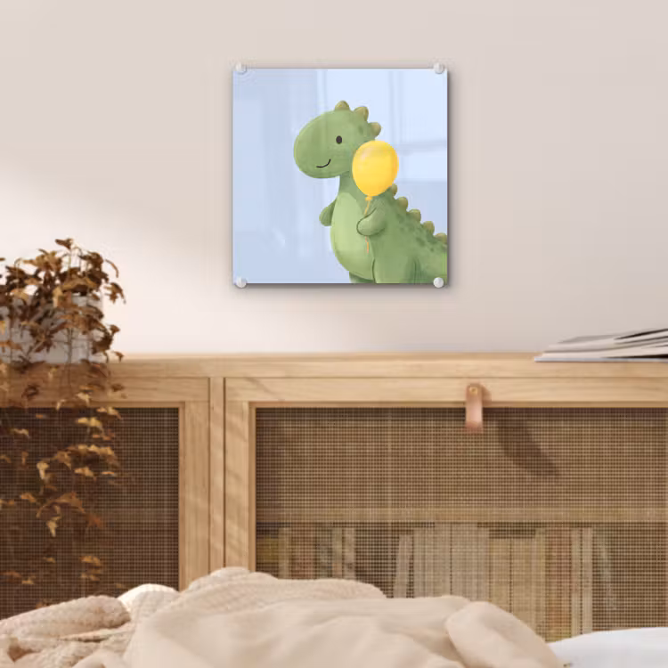 Glass Print - Dinosaur - Balloon - Children's Room - Illustration - Green — 5