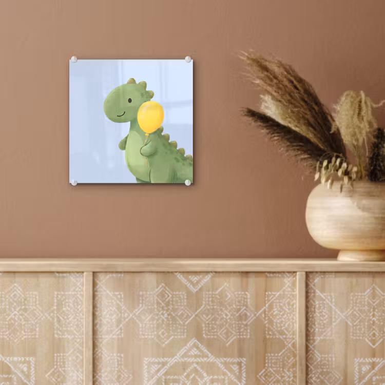 Glass Print - Dinosaur - Balloon - Children's Room - Illustration - Green — 6