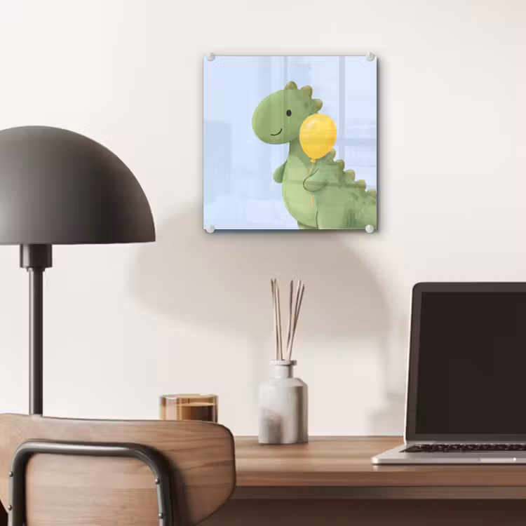 Glass Print - Dinosaur - Balloon - Children's Room - Illustration - Green — 7