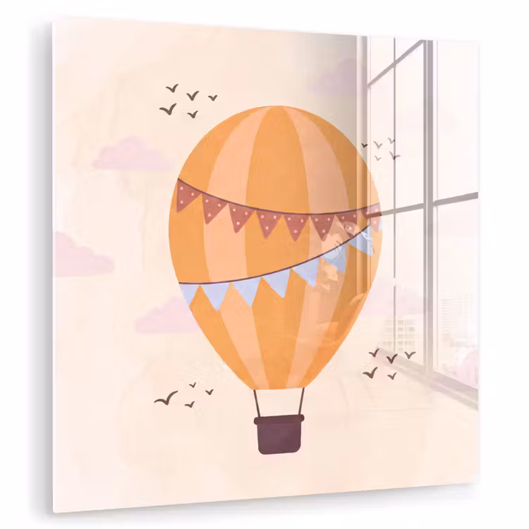 Glass Print - Hot Air Balloon - Garlands - Adventure - Illustration - Orange — 1