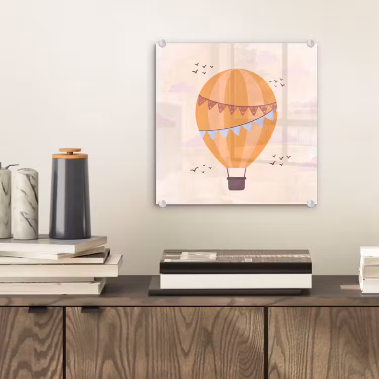 Glass Print - Hot Air Balloon - Garlands - Adventure - Illustration - Orange — 2
