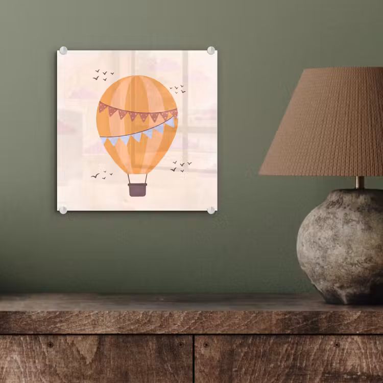 Glass Print - Hot Air Balloon - Garlands - Adventure - Illustration - Orange — 4