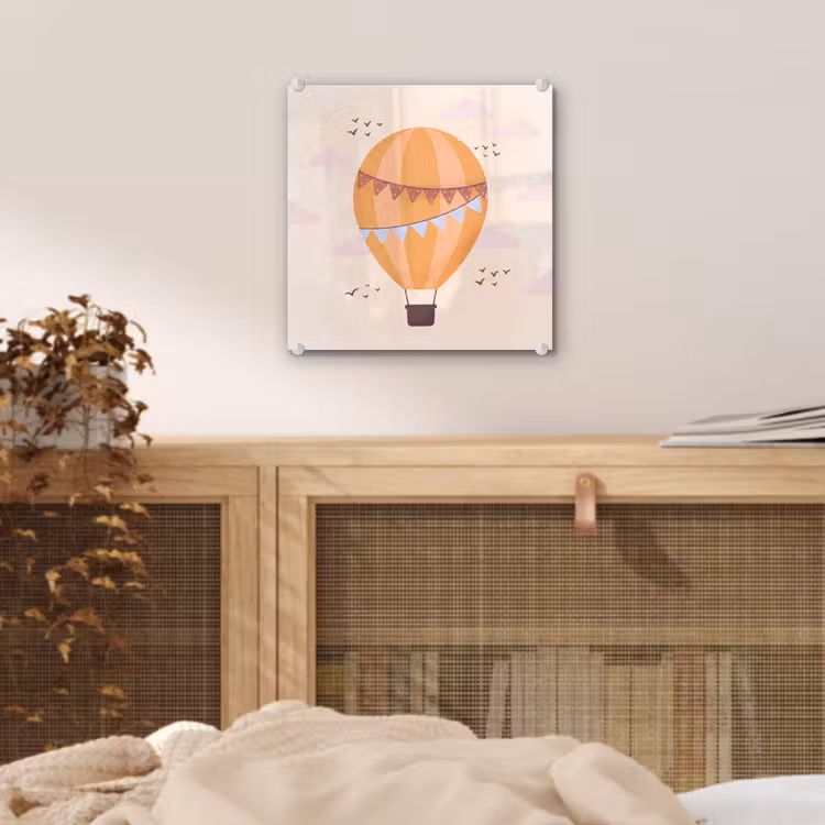 Glass Print - Hot Air Balloon - Garlands - Adventure - Illustration - Orange — 5