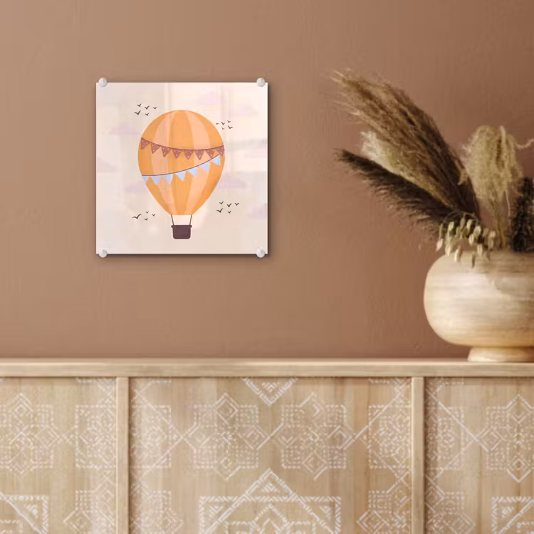 Glass Print - Hot Air Balloon - Garlands - Adventure - Illustration - Orange — 6