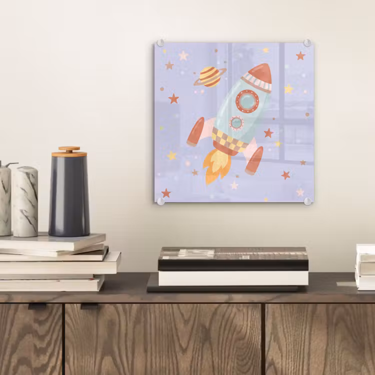 Glass Print - Rocket - Space - Planet - Illustration — 2