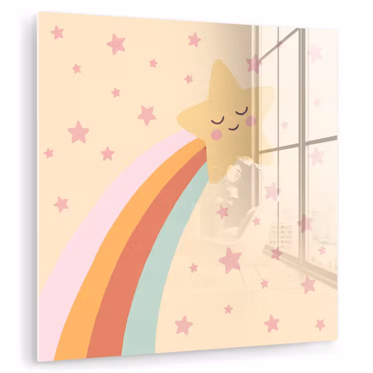 Glass Print - Star - Rainbow - Night - Illustration - Pastel — 1