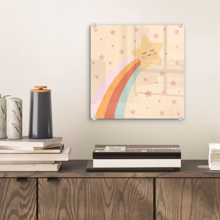 Glass Print - Star - Rainbow - Night - Illustration - Pastel — 2