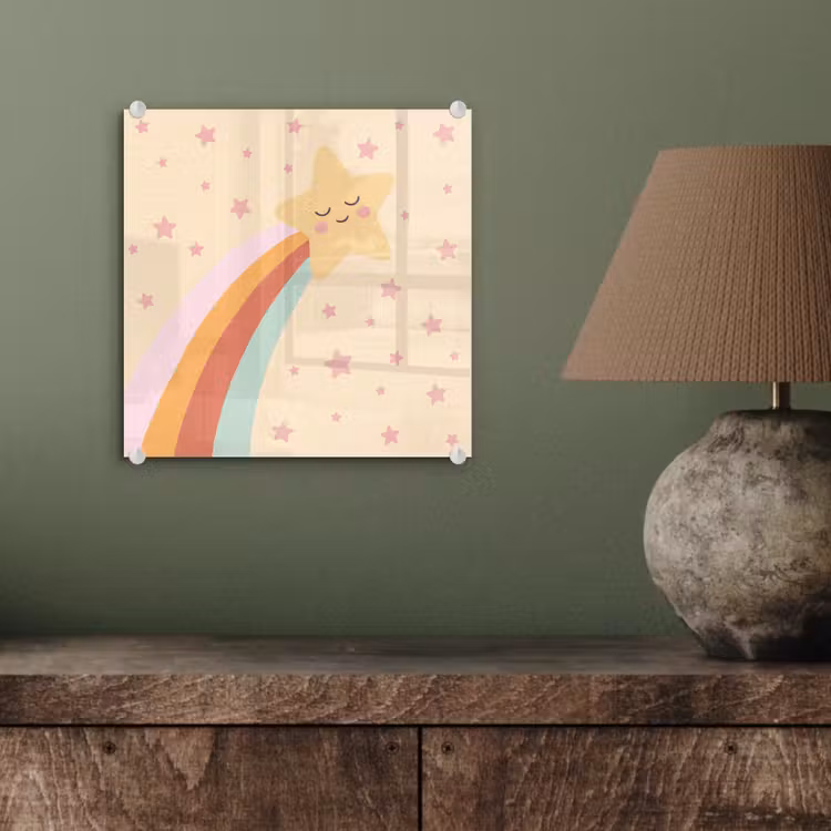 Glass Print - Star - Rainbow - Night - Illustration - Pastel — 4