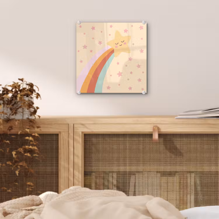 Glass Print - Star - Rainbow - Night - Illustration - Pastel — 5