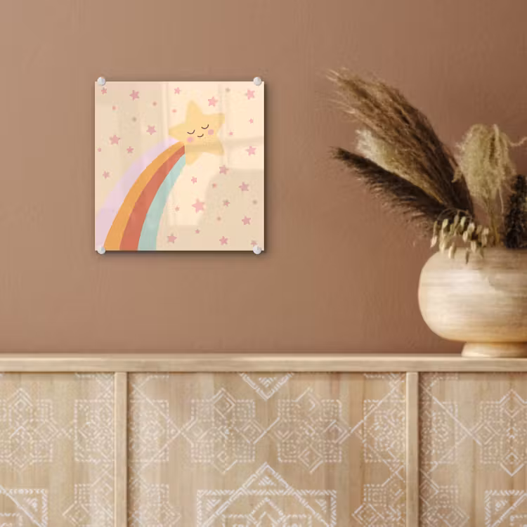 Glass Print - Star - Rainbow - Night - Illustration - Pastel — 6