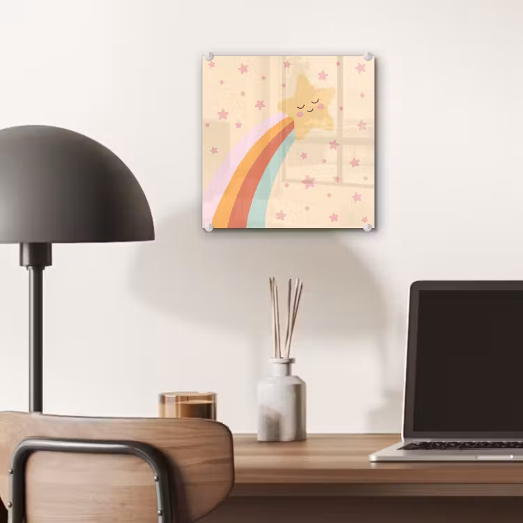 Glass Print - Star - Rainbow - Night - Illustration - Pastel — 7
