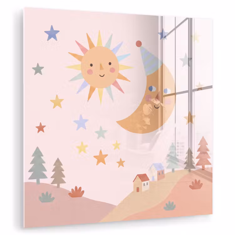 Glass Print - Sun - Moon - Stars - Children's Room - Pastel — 1