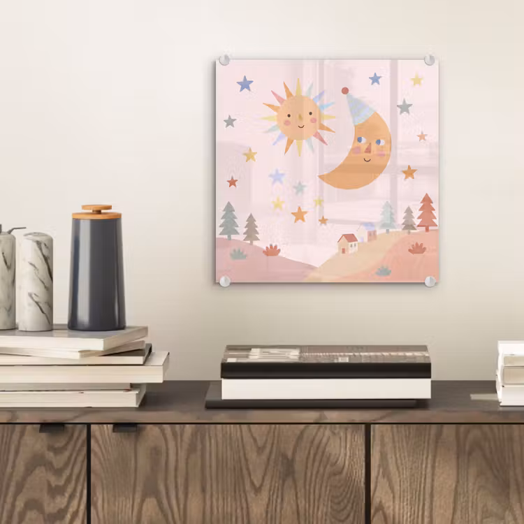 Glass Print - Sun - Moon - Stars - Children's Room - Pastel — 2